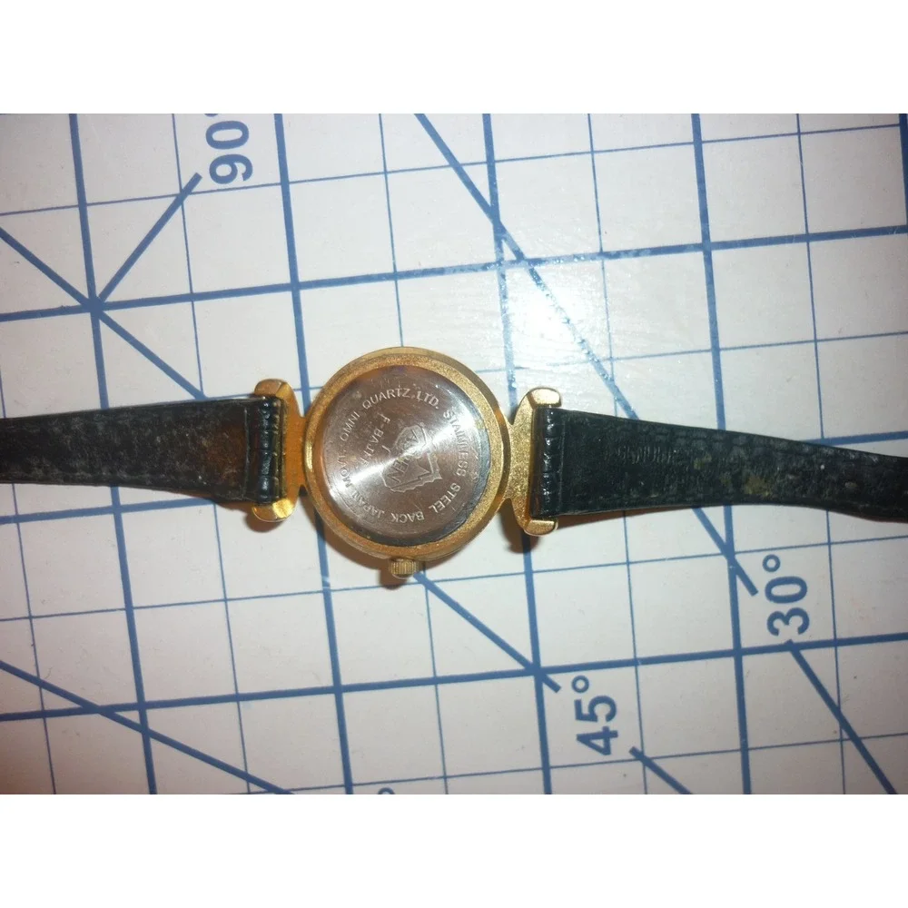 Vintage Aspen Diamond Quartz Watch Black Dial Gold Tone Floral Lugs New Battery